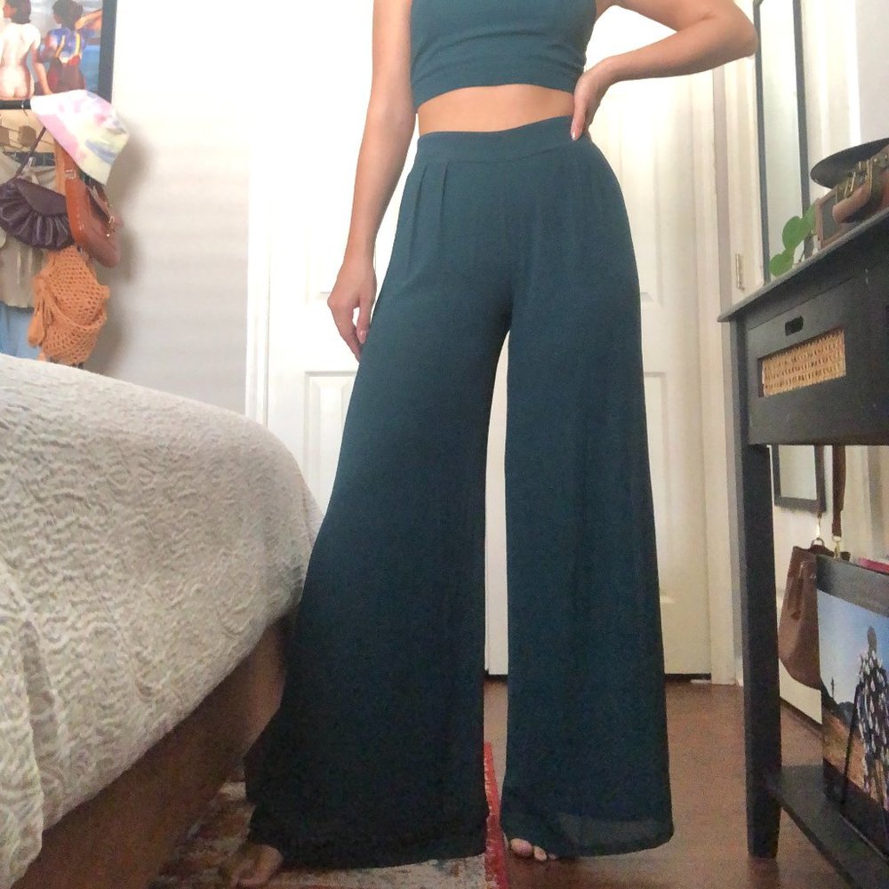 Teal Halter Top & Palazzo Pant Set